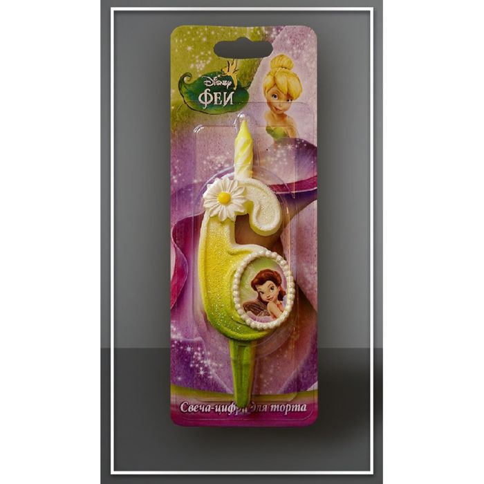 Свеча для торта цифра "Disney. Феи" бело-зелёная "6"