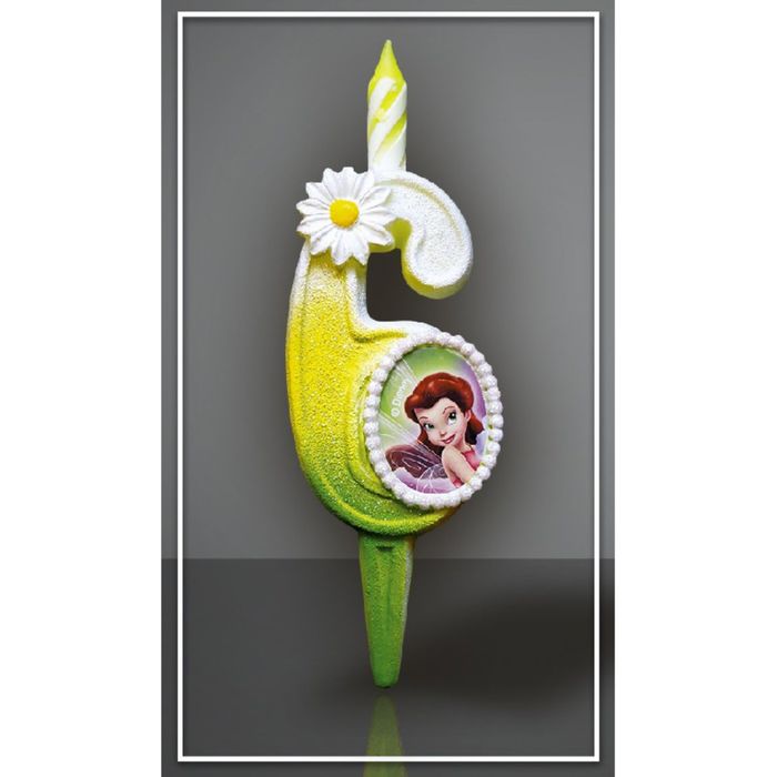 Свеча для торта цифра "Disney. Феи" бело-зелёная "6"