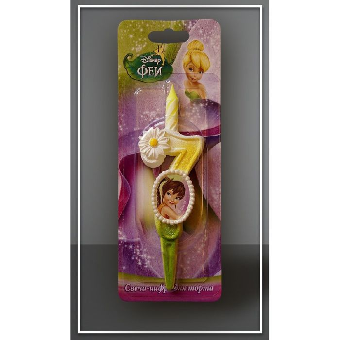 Свеча для торта цифра "Disney. Феи" бело-зелёная "7"