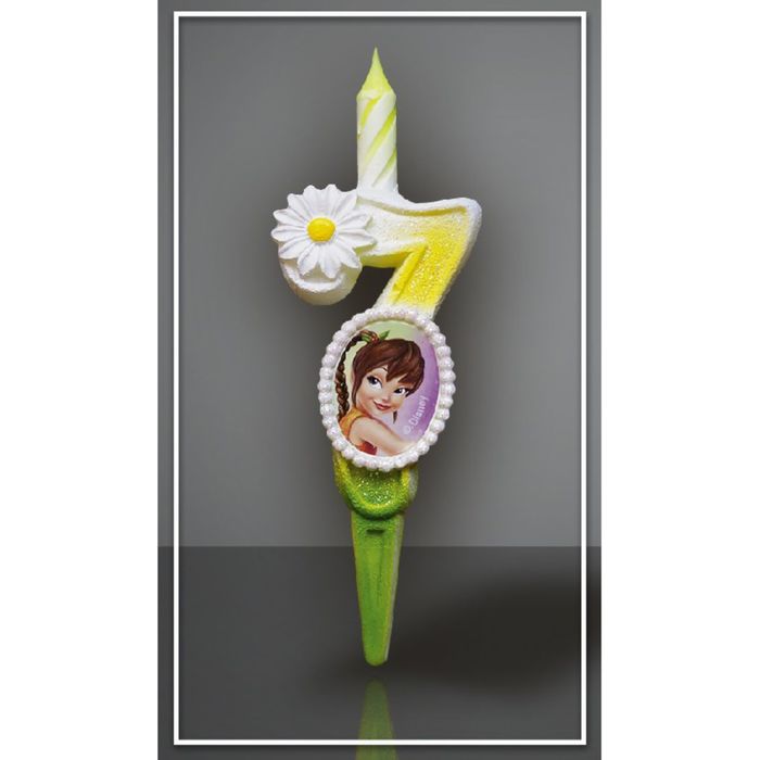 Свеча для торта цифра "Disney. Феи" бело-зелёная "7"