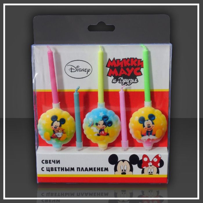 Набор свечей для торта "Disney. Микки" с цветным пламенем, 5 штук