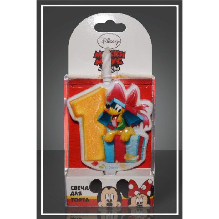 Свеча для торта цифра "Disney. Микки" "1" розовая