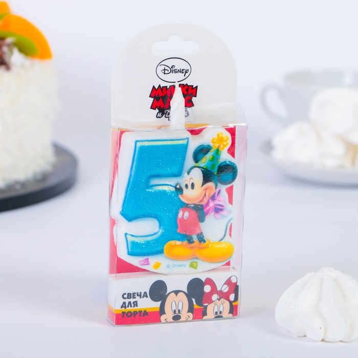 Свеча для торта цифра "Disney. Микки" "5" голубая