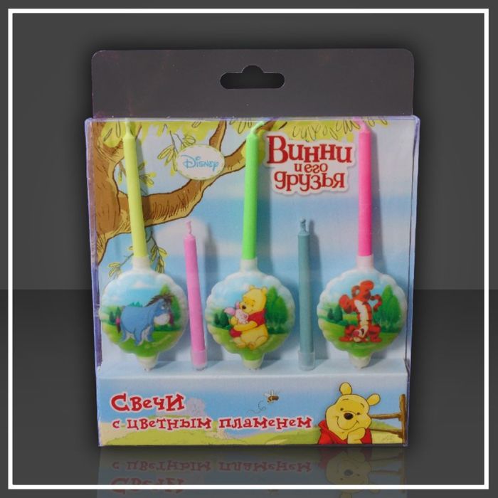 Набор свечей для торта "Disney. Винни" с цветным пламенем, 5 штук