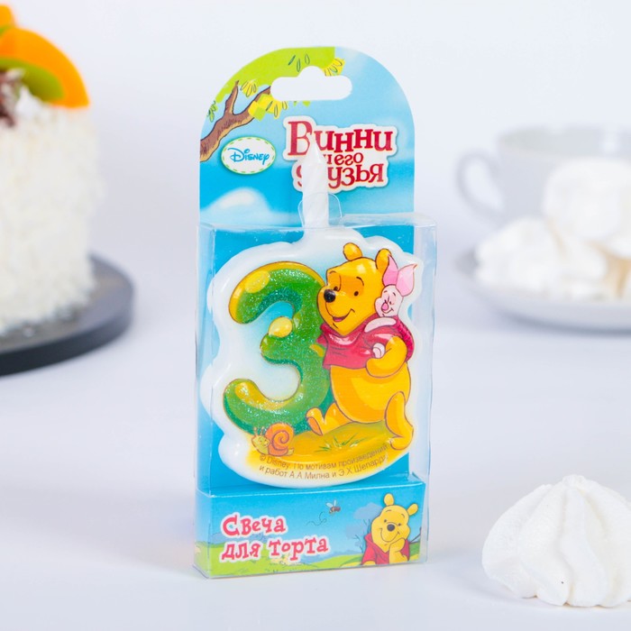 Свеча для торта цифра "Disney. Винни" "3" зелёная