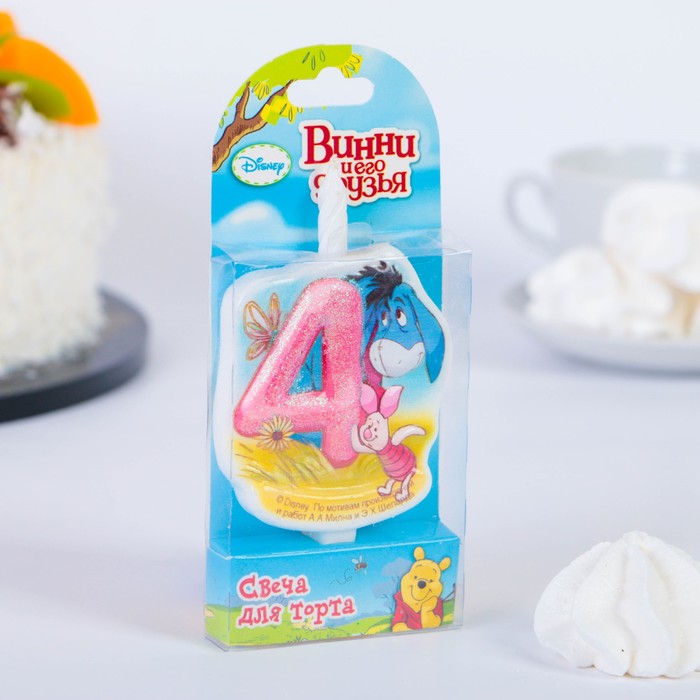 Свеча для торта цифра "Disney. Винни" "4" розовая
