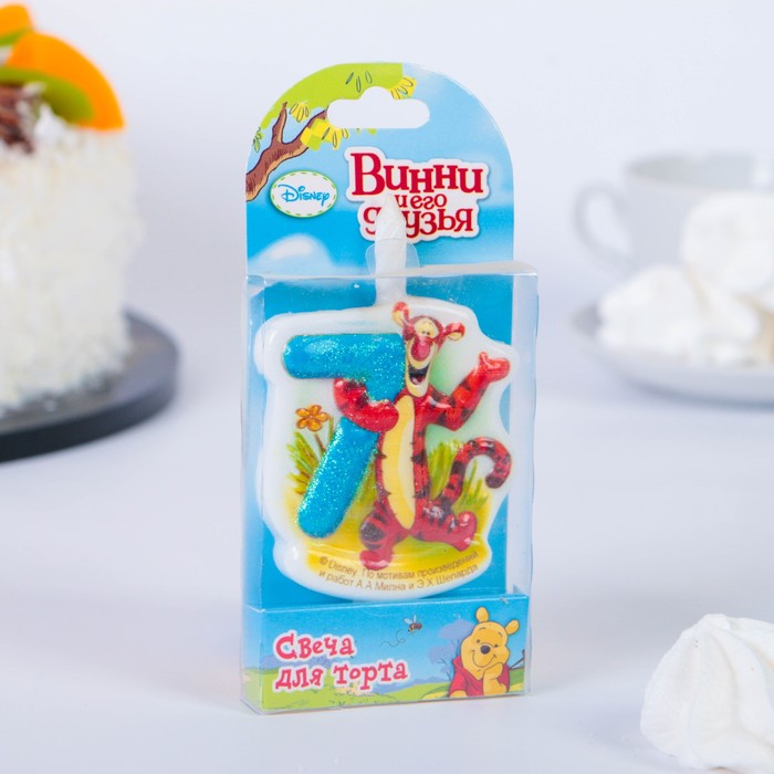 Свеча для торта цифра "Disney. Винни" "7"  голубая