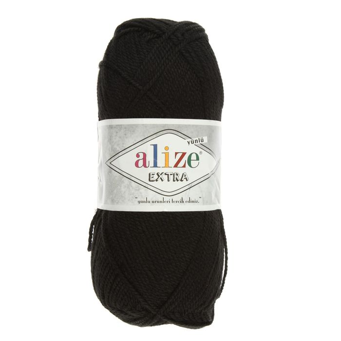 Пряжа "Extra" 10% шерсть, 90% акрил 220м/100гр (60 черный)