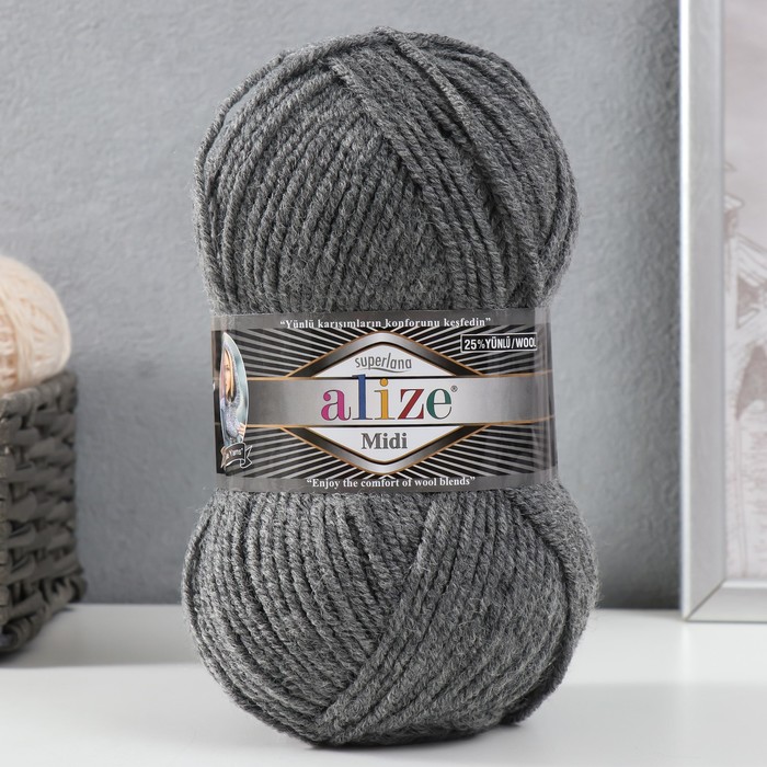 Пряжа "Superlana midi" 25% шерсть, 75% акрил 170м/100гр (182 ср.-сер.меланж)