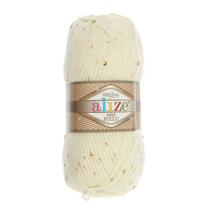 Пряжа "Superlana midi pullu" 23% шерсть,67% акрил,5% п/а,5% пайетки 150м/100гр (62 молоч.)