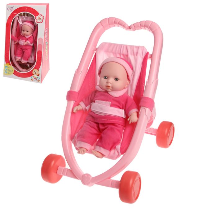 Коляска для кукол с пупсом, пластиковый каркас, МИКС