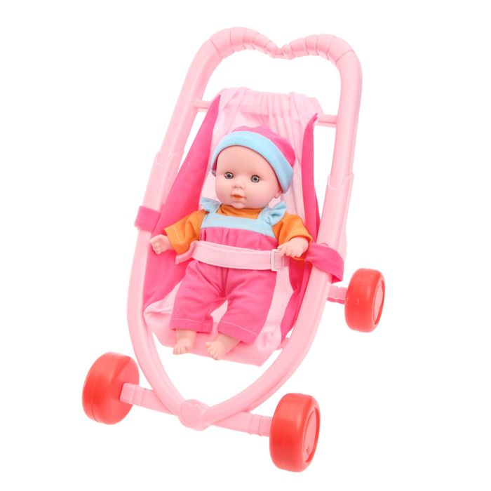 Коляска для кукол с пупсом, пластиковый каркас, МИКС