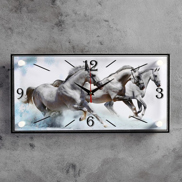 Часы настенные прямоугольные "Кони", 19х39 см