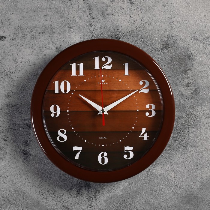 фото Часы настенные круглые"паркет", коричневый обод, 23х23 см рубин