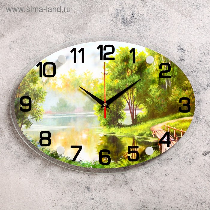 фото Часы настенные, серия: природа, "река в лесу", микс 24х34 см рубин