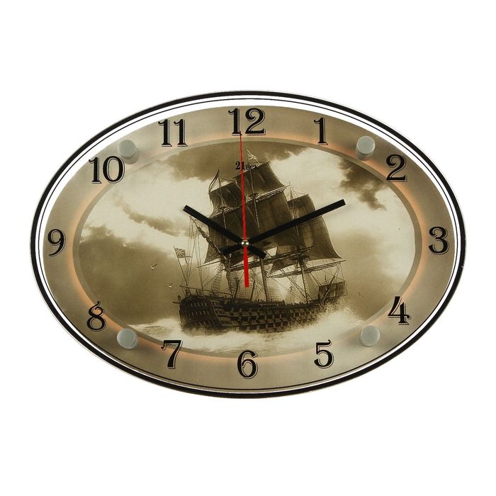 Часы настенные овальные "Корабль", 24х34 см микс