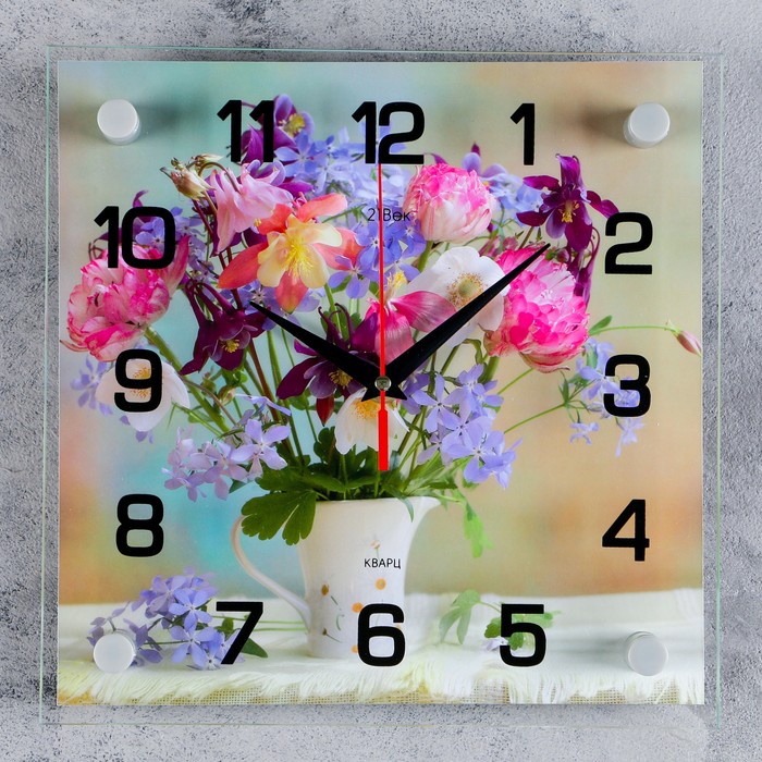 Часы настенные квадратные "Букет цветов", 25х25 см микс