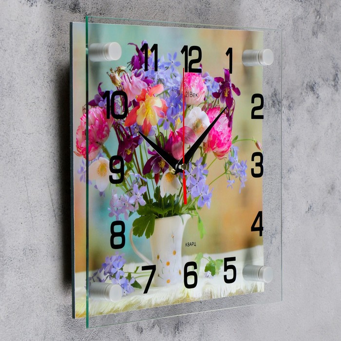 Часы настенные квадратные "Букет цветов", 25х25 см микс