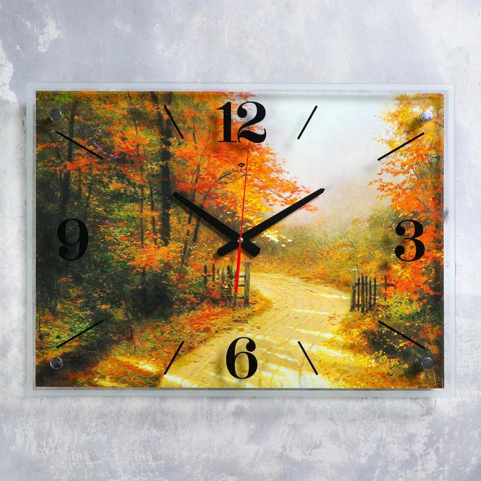 часы картина настенные серия природа озеро и горы 40 х 76 см Часы-картина настенные, серия: Природа, Осенняя дорога, 40х56 см