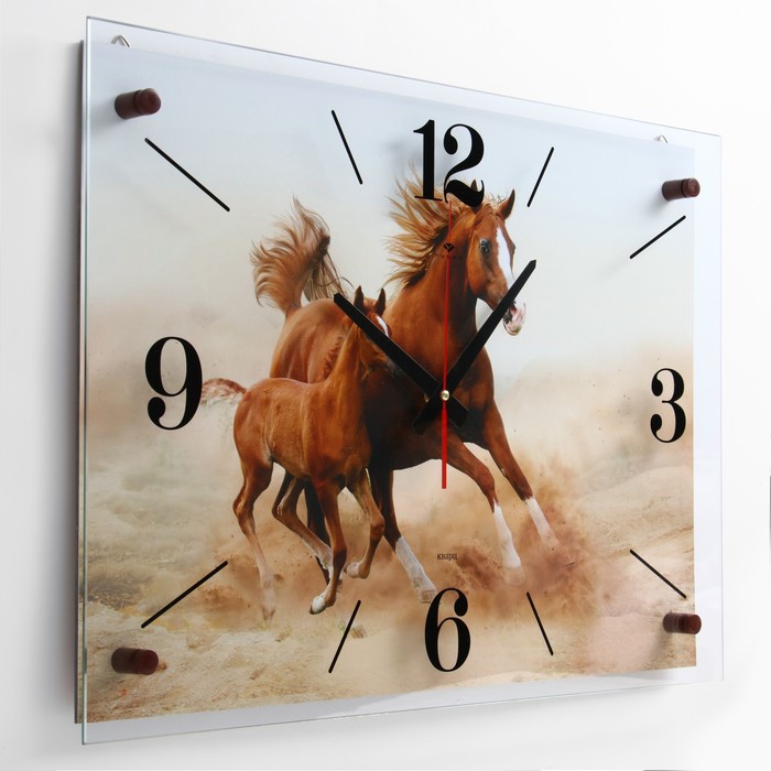 фото Часы настенные, интерьерные "лошадь с жеребёнком", бесшумные, 40 х 56 см рубин