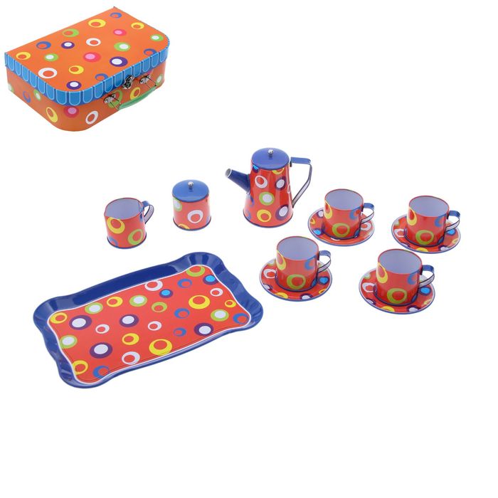 Набор металлической посуды "Горох", 12 предметов в чемодане