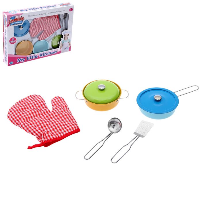 Набор металлической посуды "Крутой повар", розовый, с прихваткой