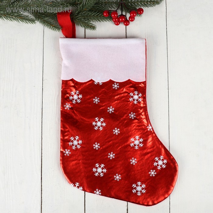 Носок для подарков Мерцание красный со снежинками, 19х38 см, красный