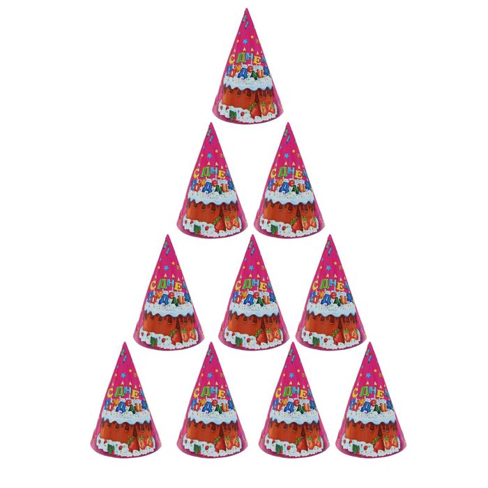 Колпак бумажный "С Днем Рождения"тортик, 16 см