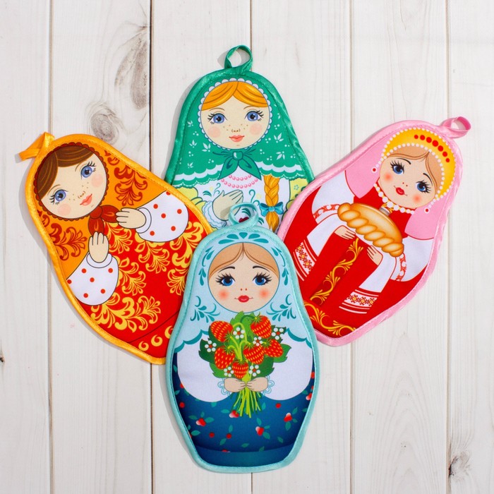 Прихватка "Матрёшка" (фотопечать), размер 24х14 см, полиэстер, хлопок 190г/м