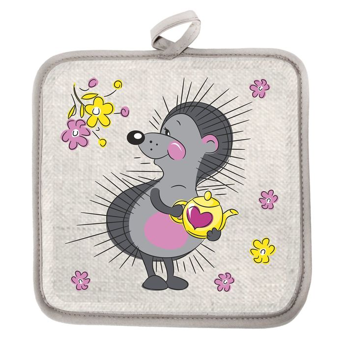 Прихватка Ёжик 18х18 полулён шелкография, 160г/м