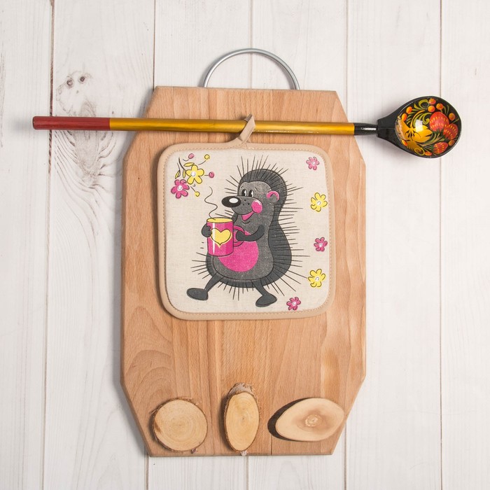 Прихватка Ёжик 18х18 полулён шелкография, 160г/м