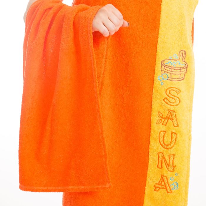 Набор д/сауны махр. жен. арт:НСМЖ-50, (Килт(юбка)80х160, полотенце 50х90) оранж, Хл,300г/м