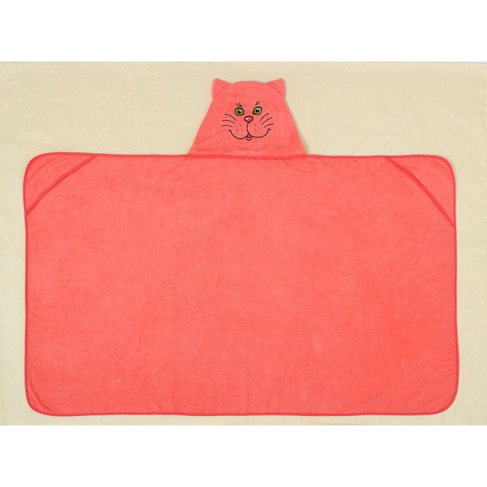 фото Полотенце-накидка махровое «котик», размер 75×125 см, цвет персиковый, хлопок, 300 г/м² гранд-стиль