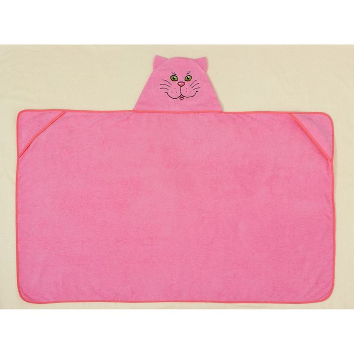фото Полотенце-накидка махровое «котик», размер 75×125 см, цвет розовый, хлопок, 300 г/м² гранд-стиль