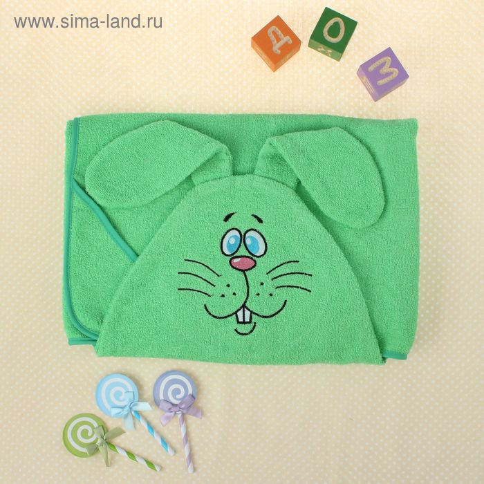 фото Полотенце-накидка махровое «зайчик», размер 75×125 см, цвет зелень, хлопок, 300 г/м² гранд-стиль