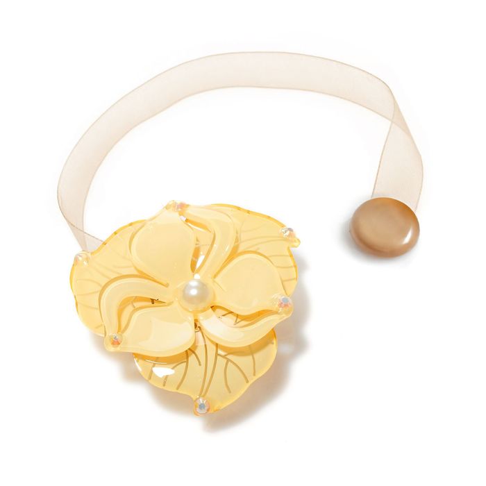 Подхват для штор на ленте "Цветок нежный с жемчужиной", d=6см, цвет бежевый