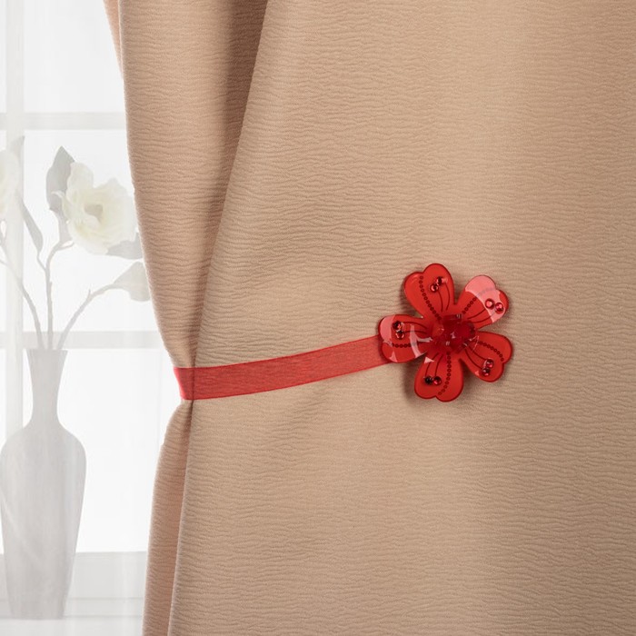 Подхват для штор на ленте "Цветок яркий", d=6см, цвет красный
