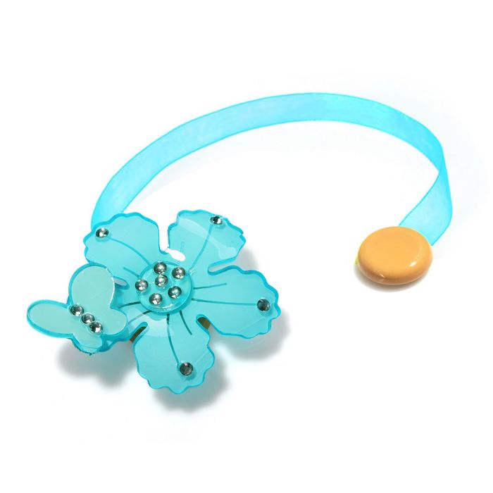 Подхват для штор на ленте "Цветок с бабочкой", d=6см, цвет голубой