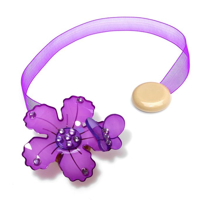 Подхват для штор на ленте "Цветок с бабочкой", d=6см, цвет сиреневый