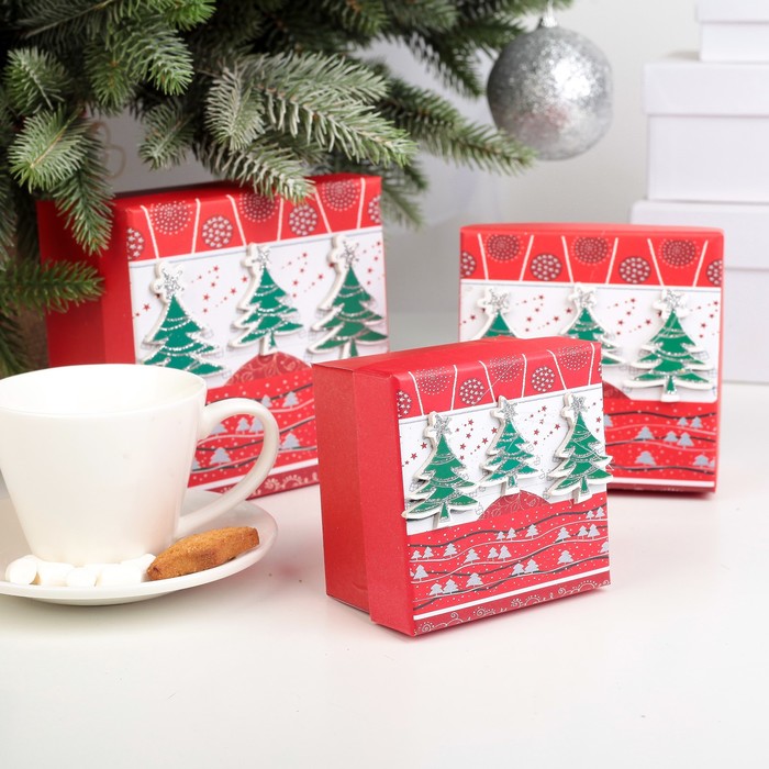 Набор коробок 3в1 "Елки", 13 х 13 х 8 - 9 х 9 х 6 см