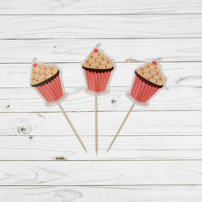 Пика для канапе "Пирожное" с ягодкой, набор 24 шт.
