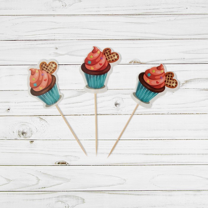 Пика для канапе "Пирожное"с сердцами, набор 24 шт.