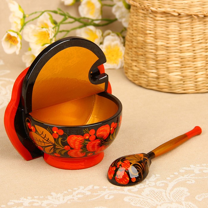 Солонка, настенная, с ложкой, хохлома