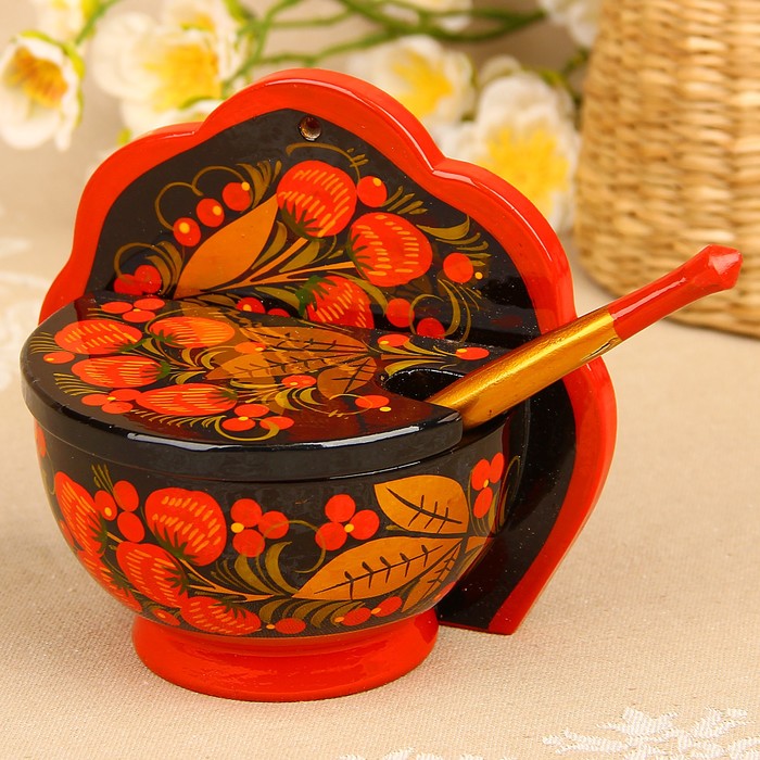 Солонка, настенная, с ложкой, хохлома