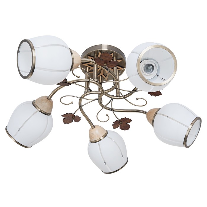 Люстра потолочная "Милана"5 ламп Е27 античная бронза,бежевый 52х52х28