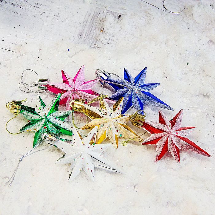 Набор украшений пластик (набор 6 шт) 7 см звезды пурга