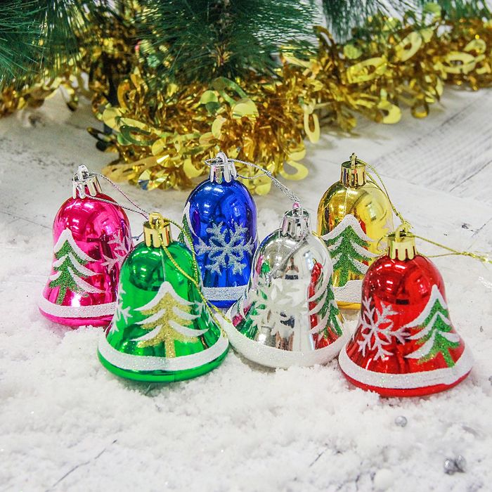Набор украшений пластик 6 шт 5,5*5 см колокольчик елочка