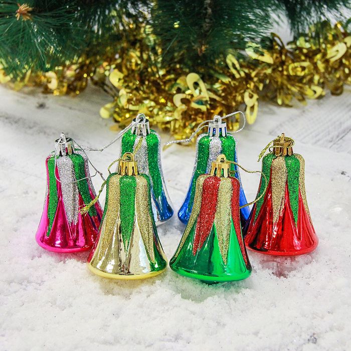 Набор украшений пластик 6 шт 6*4,5 см колокольчик микс