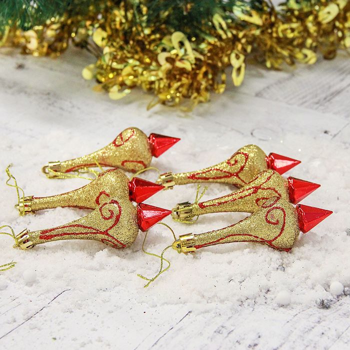 Набор украшений пластик 6 шт 8*3 см сосульки позолота