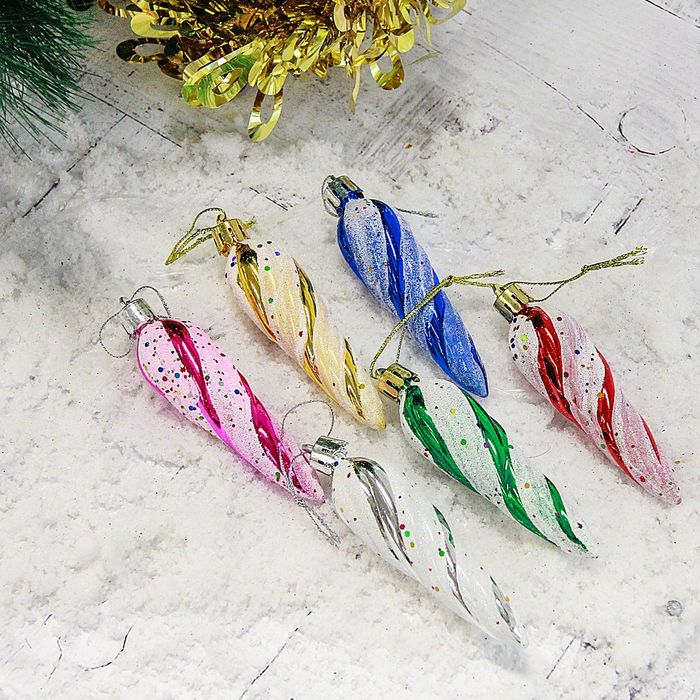 Набор украшений пластик 6 шт 8*2,5 см сосульки пурга